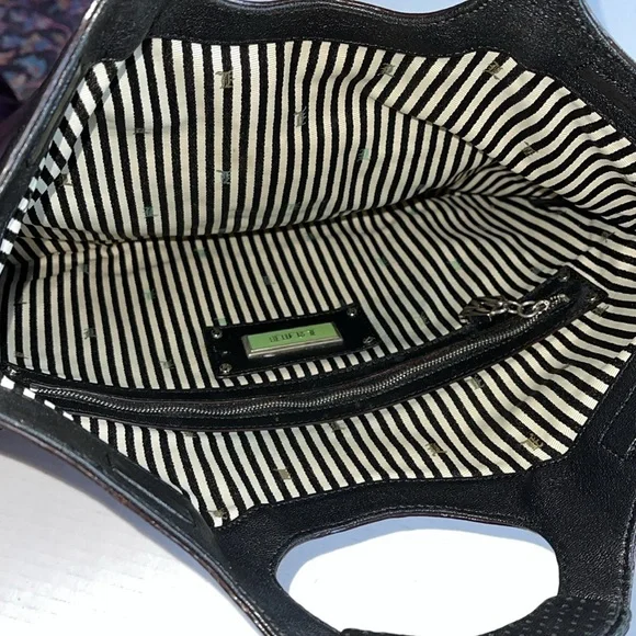L.A.M.B. Gwen Stefani Black White Silver Stripe Leather Bag Clutch Tote Vintage - Picture 5 of 12